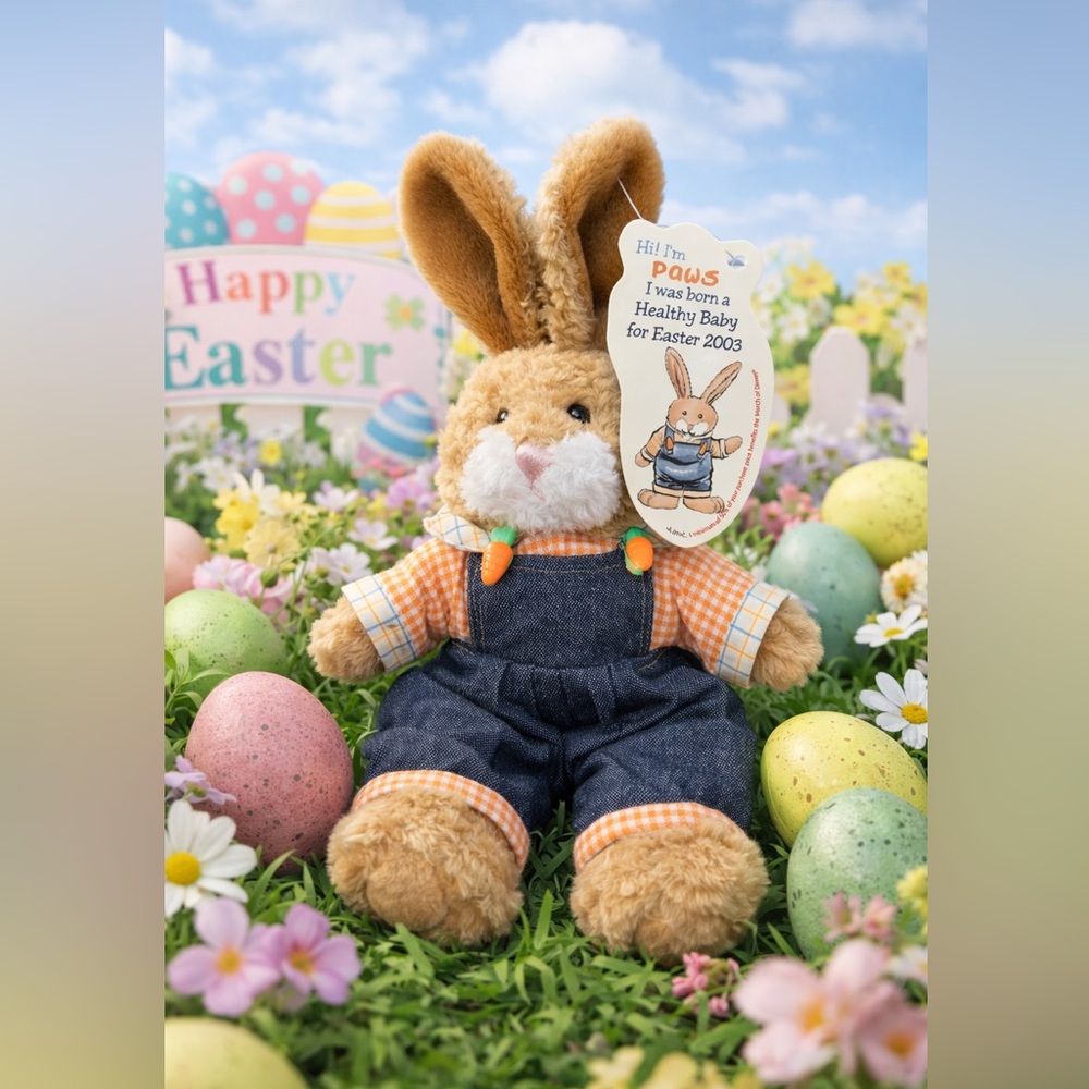 NWT Plushland Paws Easter Bunny Plush 2003 March of Dimes Denim Outfit